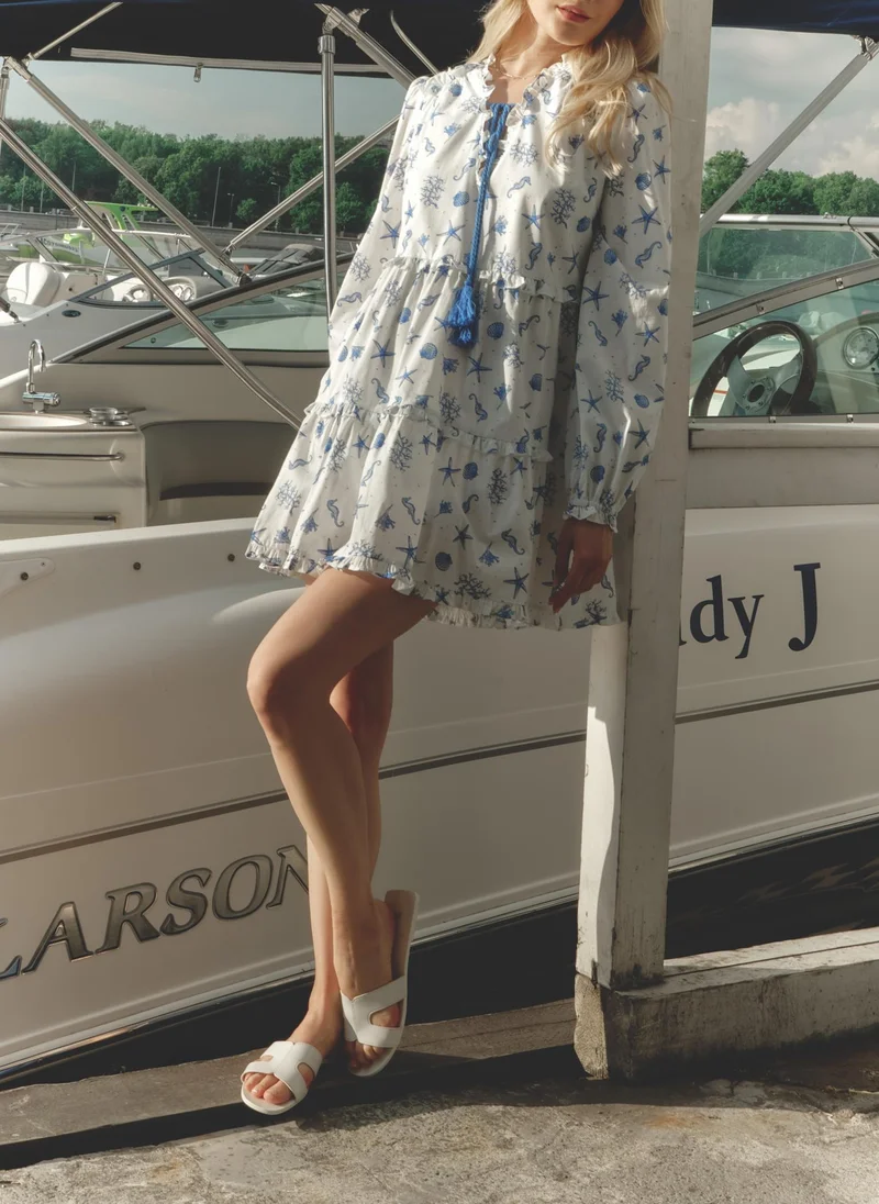 Lichi  Layered mini dress with vibrant ties at the collar for Women | Best Price UAE