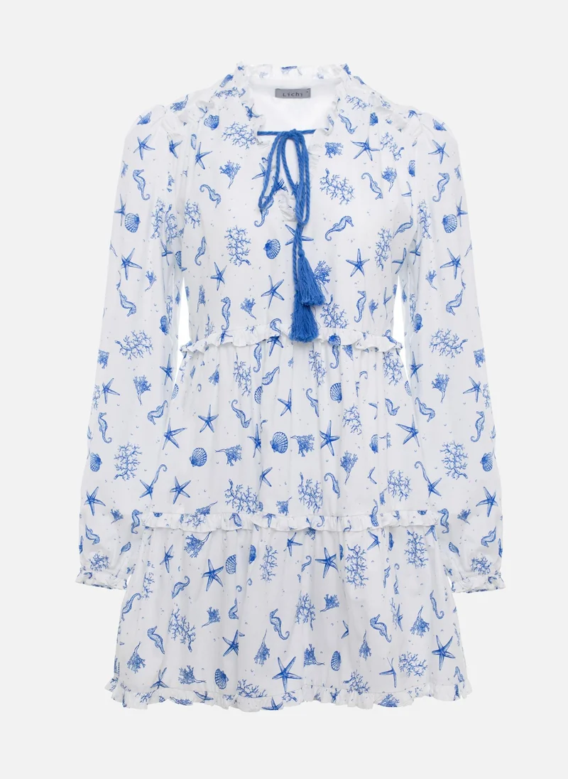 Lichi  Layered mini dress with vibrant ties at the collar for Women | Best Price UAE