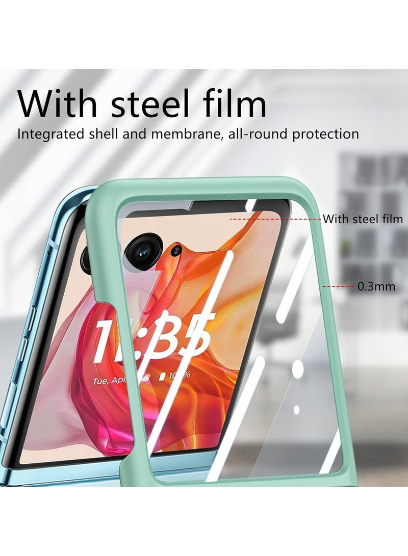 VKL Compatible with Motorola Razr 50 Ultra Case with Ring, with Electroplated Three-axis Ring Stand & Screen Protector,Slim Skin-feeling PC Protective Case for Moto Razr 50 Ultra (Light Green) - Image 4