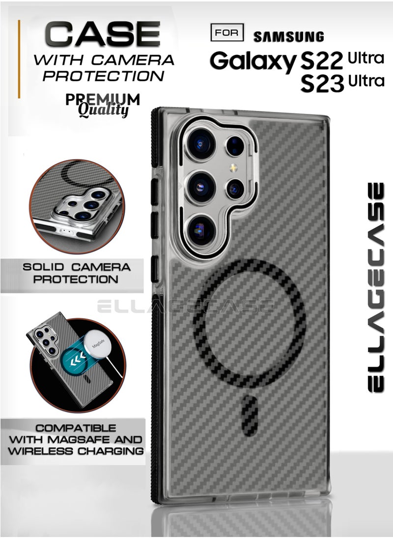 ELLAGECASE - Case with stand for Samsung Galaxy S22 Ultra / S23 Ultra, Solid Camera Protection, Shockproof, Compatible with Magsafe and Wireless Charging - Image 1