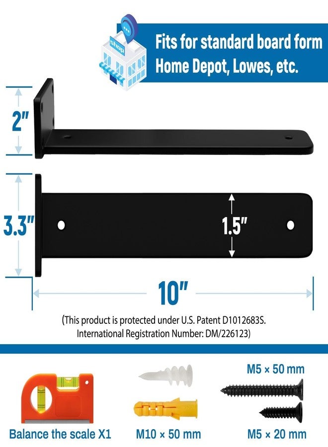 LEOPO 10 inch 4 Pack Floating Shelf Brackets, 1/5” Thick Heavy Duty Rustic Industrial Shelf Bracket, Floating Hidden Metal Bracket - Image 2