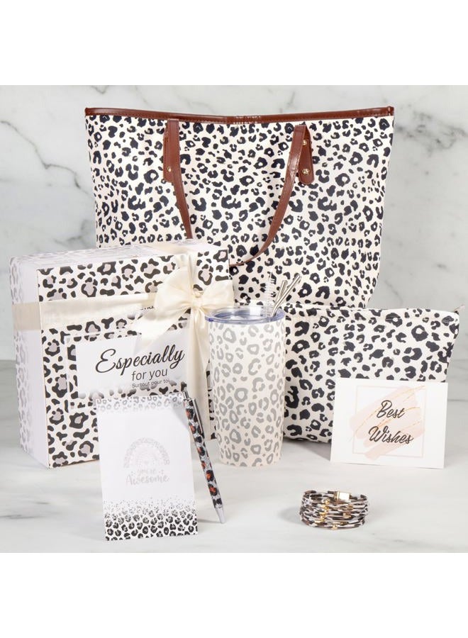 GiftAmaz White Leopard Gifts for Women, Leopard Print Get Well Gift for Women, Self Care Office Gifts Cheer Up New Job Set, Unique New Beginnings Christmas Gift Basket for Mom Wife Friends - Image 1