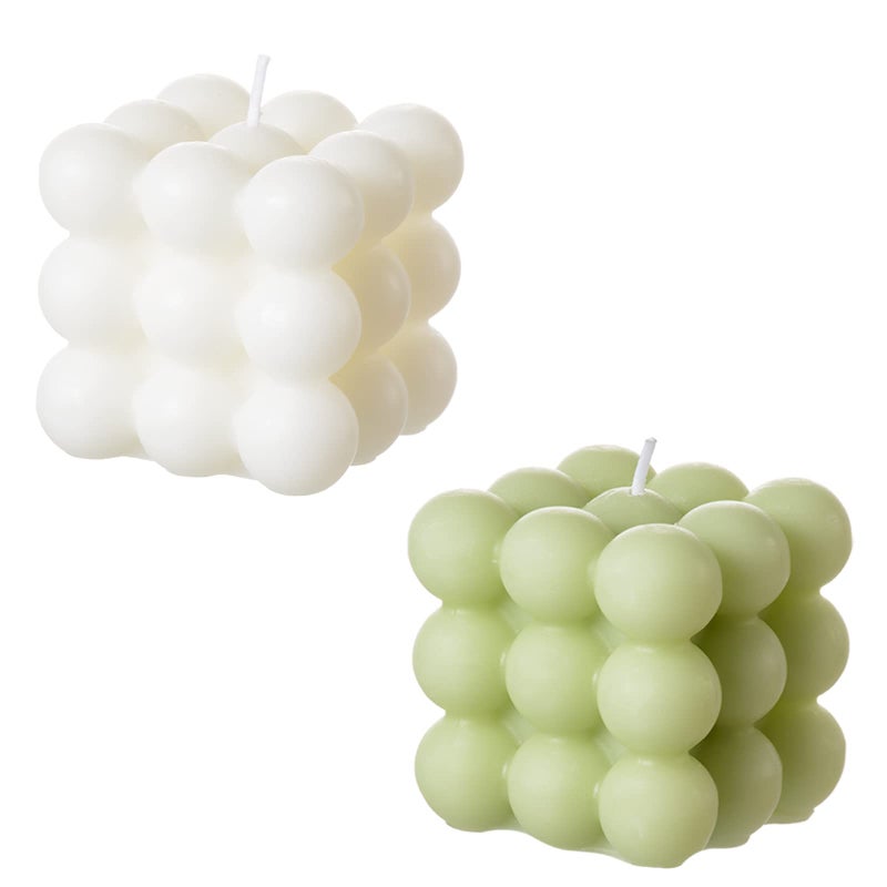 ACITHGL Bubble Candle Cube Soy Wax Candles Home Decor Candle Scented Candle Set 2 Pieces Home Use and Gifting WhiteGreen