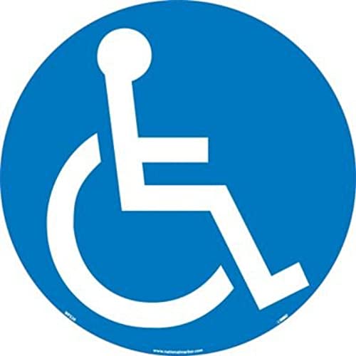 NMC WFS26 Walk On Floor Sign with Handicapped Symbol Graphic, 17 Diameter, Pressure Sensitive Vinyl, White on Blue - Image 2