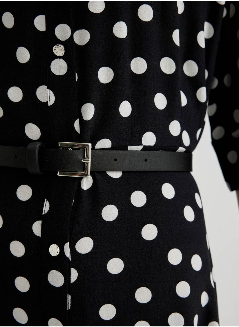 DeFacto - Shirt Collar Printed Midi Short Sleeve Woven Dress - Image 1
