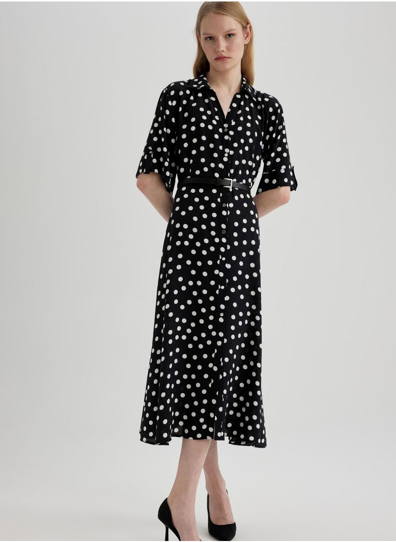 DeFacto - Shirt Collar Printed Midi Short Sleeve Woven Dress - Image 1