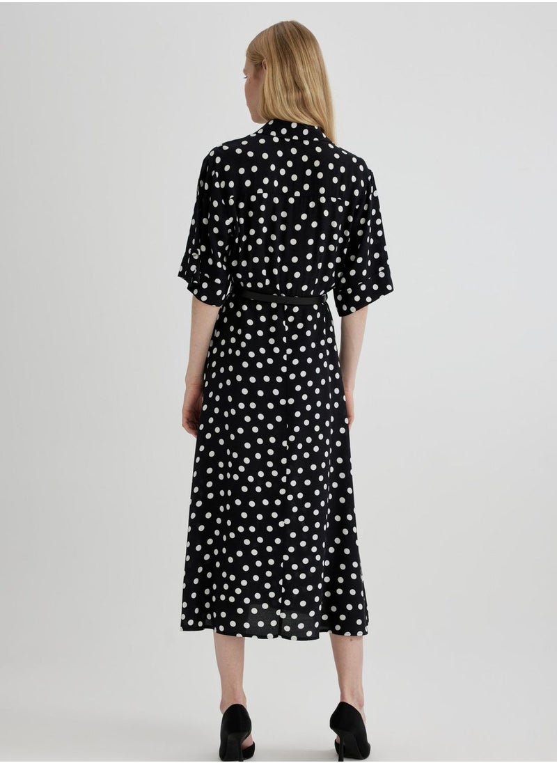 DeFacto - Shirt Collar Printed Midi Short Sleeve Woven Dress - Image 1