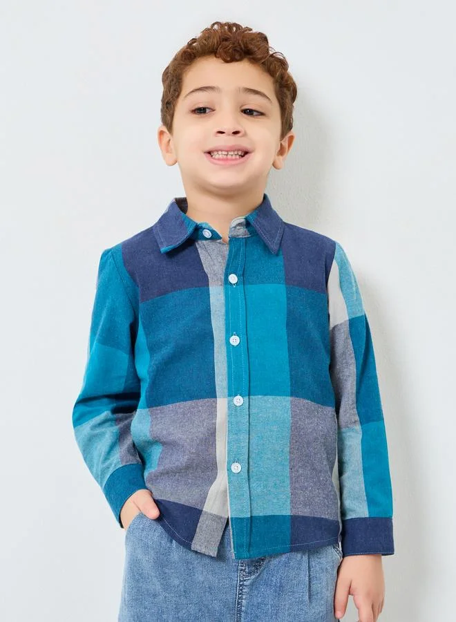 Styli Boys Checkered Long Sleeve Shirt