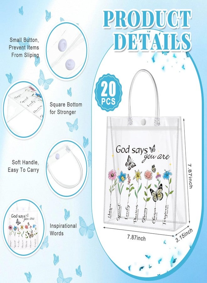 Dansydaisy 20 Pcs Christian Clear PVC Gift Bags for Women God Says You Are Inspirational Bible Verse Floral Bags Religious Faith Spiritual Encouragement Birthday Gifts for Mom Sister - Image 2