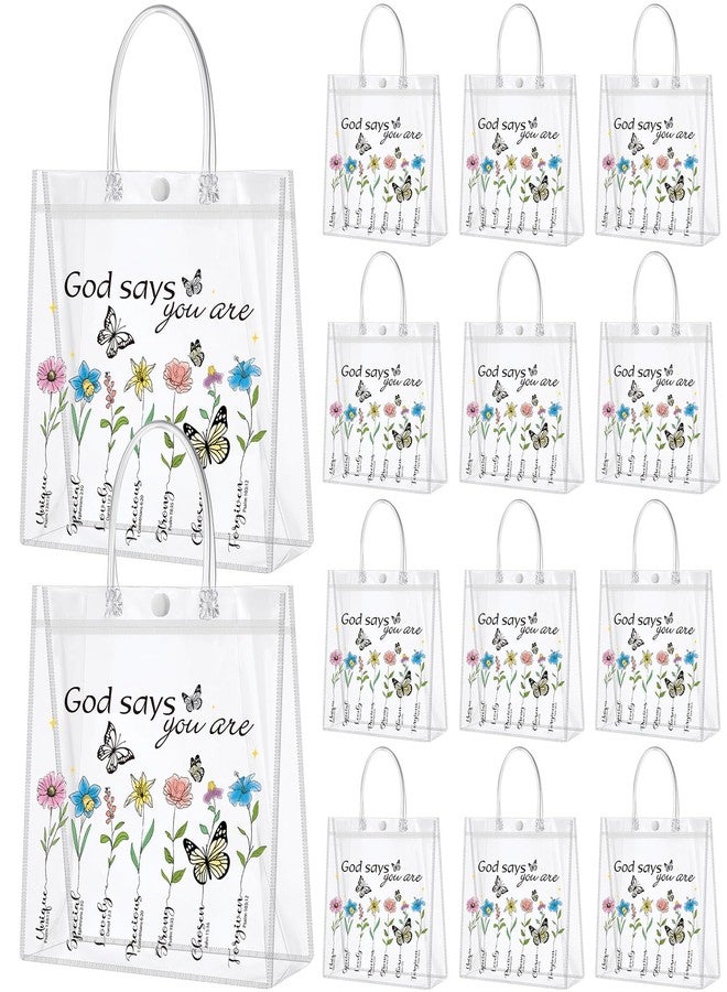 Dansydaisy 20 Pcs Christian Clear PVC Gift Bags for Women God Says You Are Inspirational Bible Verse Floral Bags Religious Faith Spiritual Encouragement Birthday Gifts for Mom Sister - Image 1