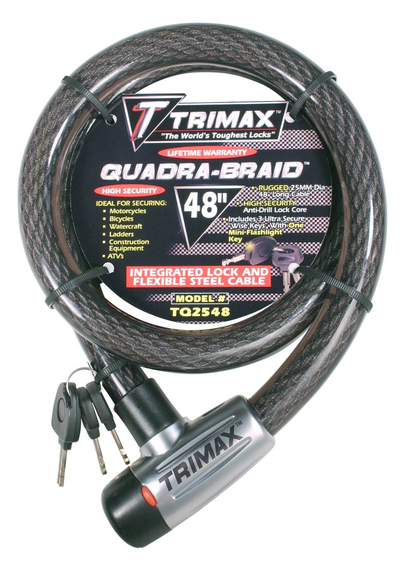 Trimax قفل كابل متكامل مزود بمفتاح Trimax TQ2548 Trimaflex بطول 48 إنش وقطر 25 مم، رمادي - Image 4
