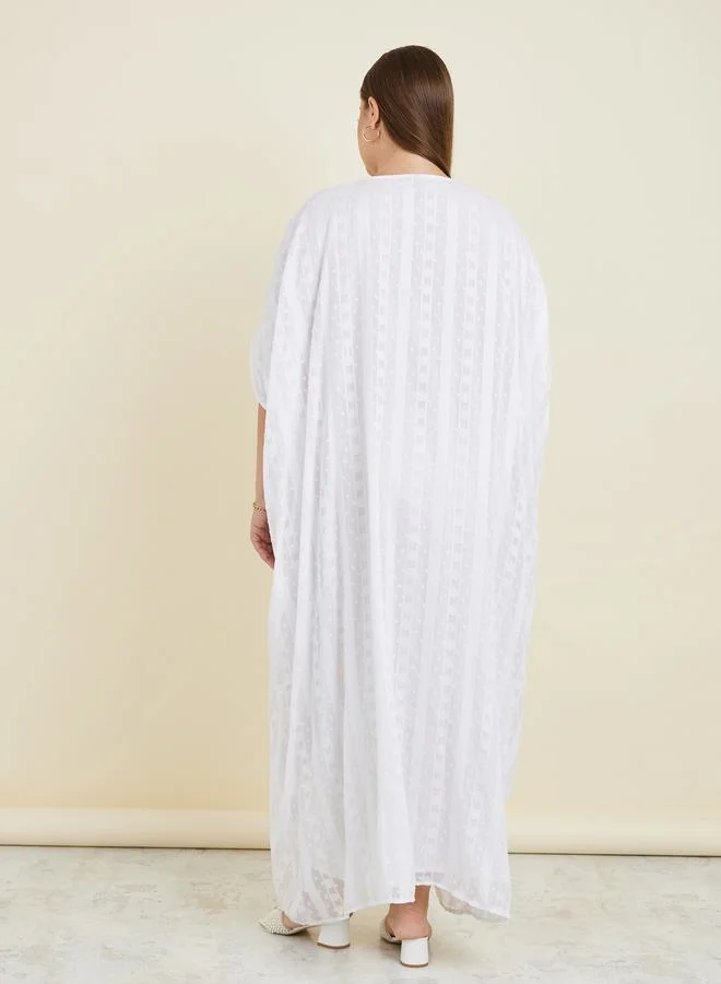 Styli Plus Jacquard Kaftan Maxi Dress with Pearl Embellishment