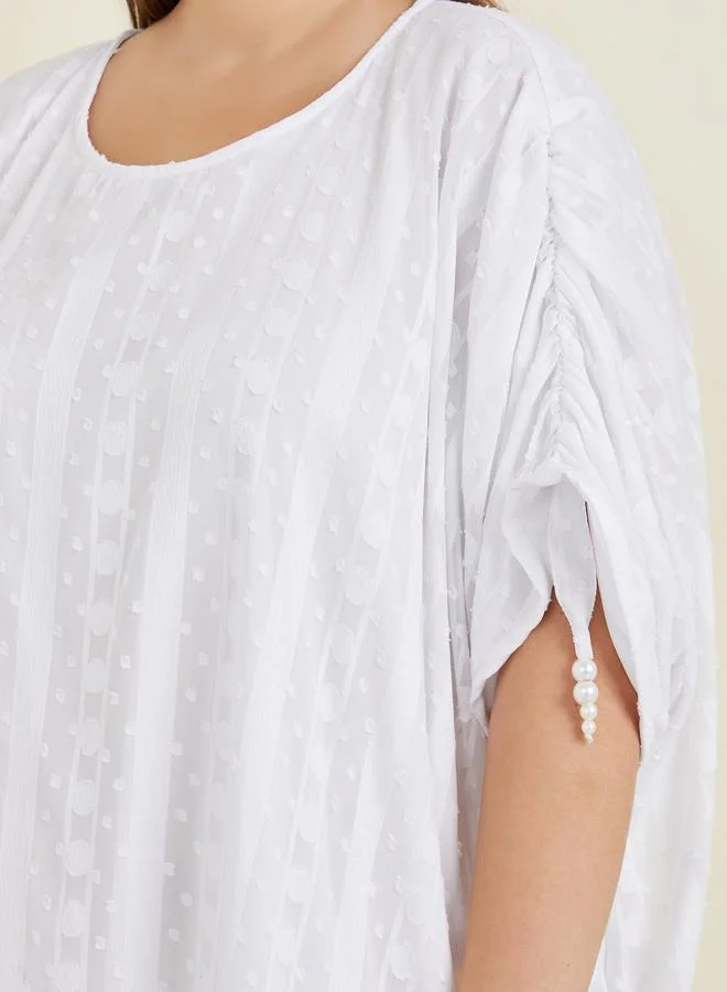 Styli Plus Jacquard Kaftan Maxi Dress with Pearl Embellishment