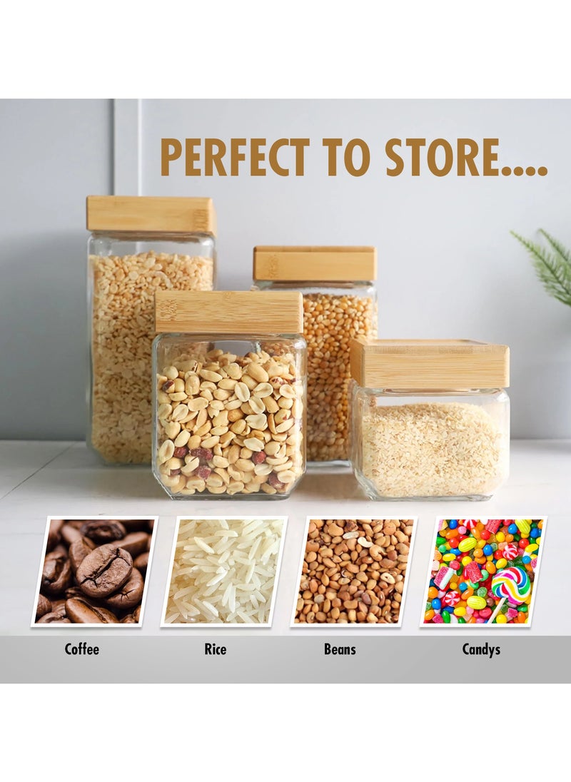 Home Smart Food Storage Canister Set of 4 Pcs Food Container with Wood Lid for Food and Multi-Purpose Storage Set