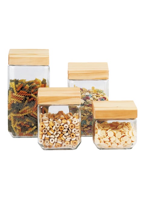 Home Smart Food Storage Canister Set of 4 Pcs Food Container with Wood Lid for Food and Multi-Purpose Storage Set