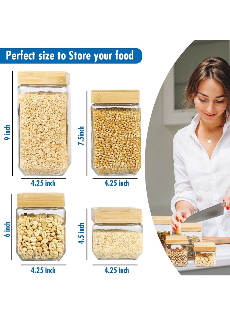 Home Smart Food Storage Canister Set of 4 Pcs Food Container with Wood Lid for Food and Multi-Purpose Storage Set