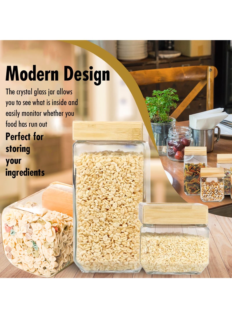 Home Smart Food Storage Canister Set of 4 Pcs Food Container with Wood Lid for Food and Multi-Purpose Storage Set