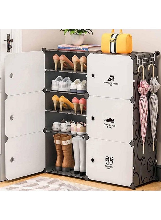 Oumffy Portable Shoe Rack for Home Plastic Shelves Household, DIY Shoe Rack with Door for Heels/Shoes for Entryway,Hallway,Bedroom (Blackwhite, 12-SHELF-6-DOOR) - Image 1