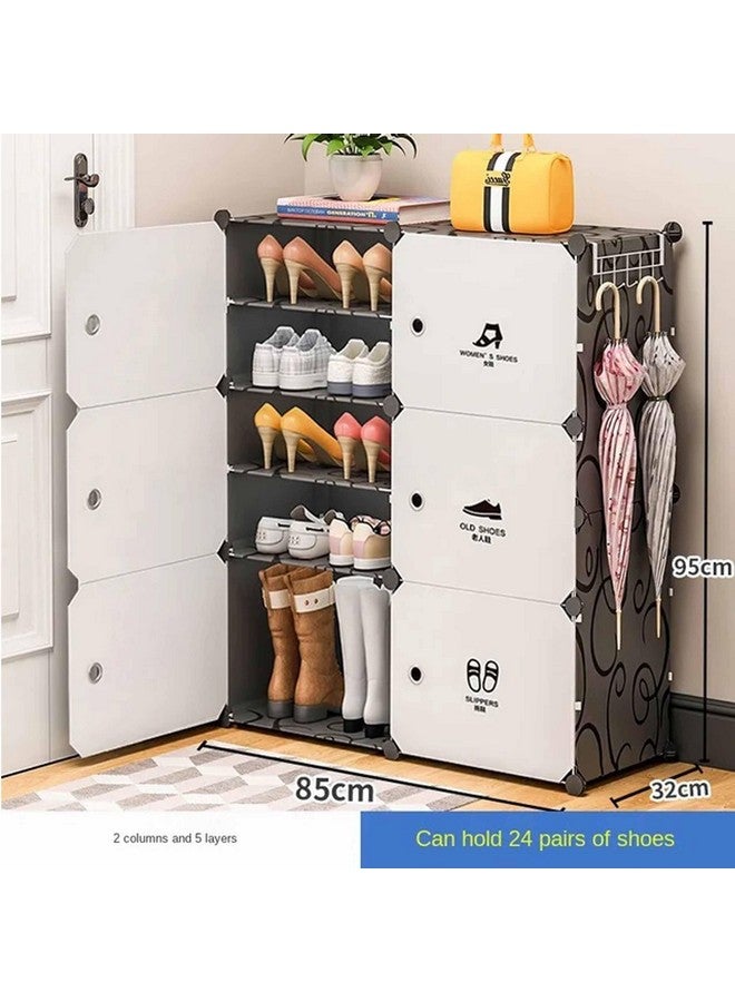 Oumffy Portable Shoe Rack for Home Plastic Shelves Household, DIY Shoe Rack with Door for Heels/Shoes for Entryway,Hallway,Bedroom (Blackwhite, 12-SHELF-6-DOOR) - Image 2