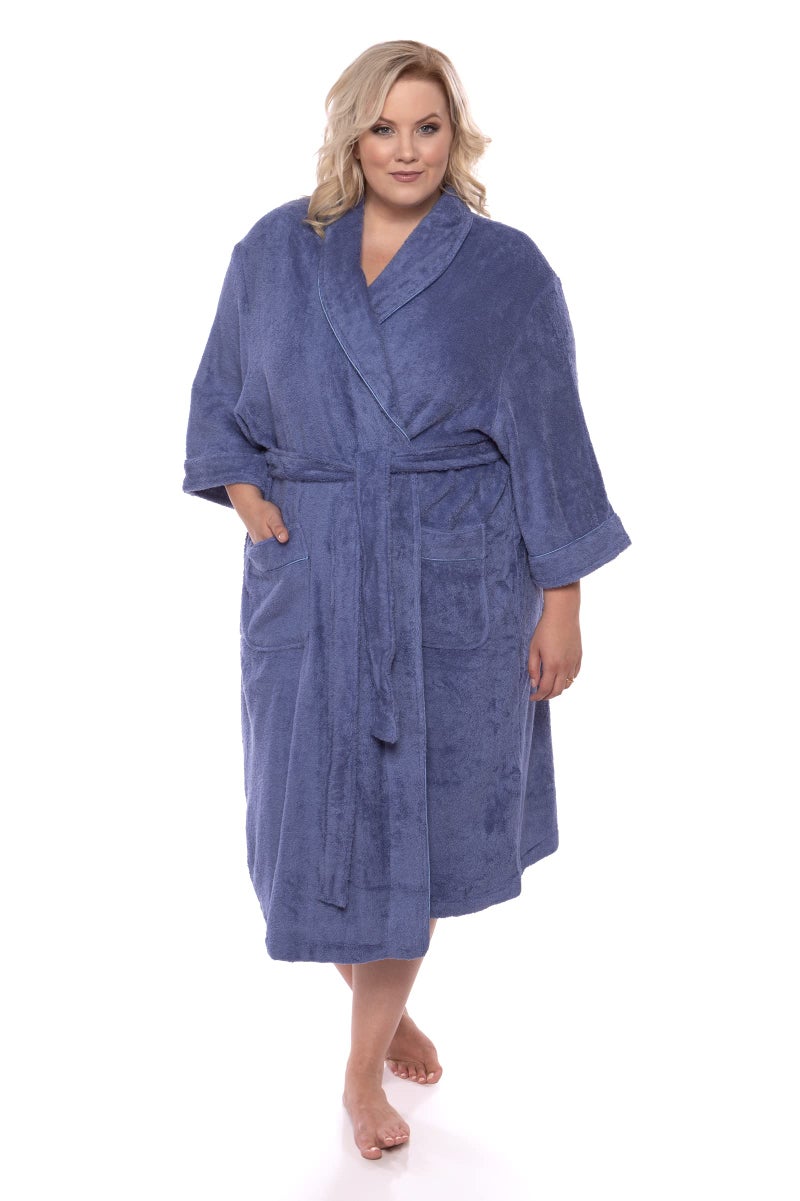 TexereSilk Women's Luxury Terry Cloth Bathrobe - NEW & IMPROVED FABRIC (Kashmir Blue, 2X/3X) - Image 1