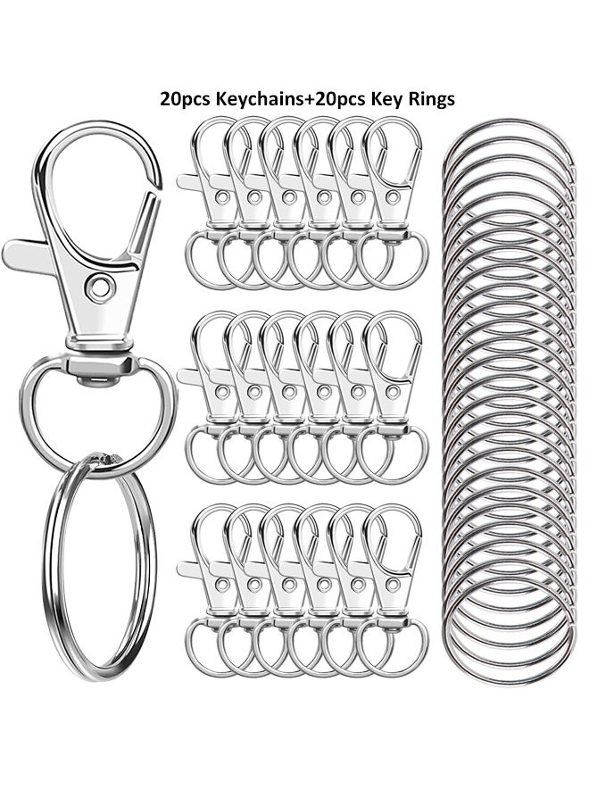 Generic 40-Piece Premium Swivel Snap Hooks with Key Rings,Metal Lanyard Keychain Hooks Lobster Clasps for Key Jewelry DIY Crafts Silver 1.25inches/32mm(20 Pcs Lanyard Snap Hooks+20 Pcs Key Rings)  - Image 1