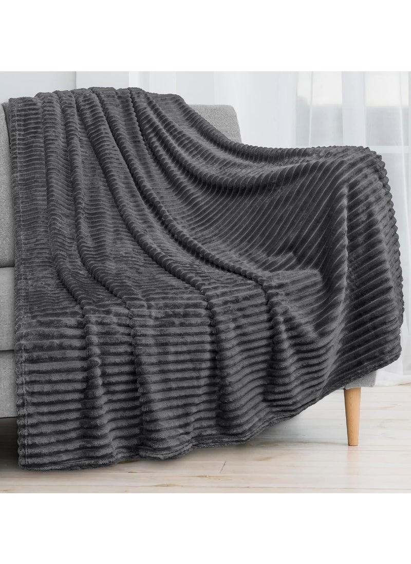 T G H - Striped Flannel Fleece Blanket Plush Throw Blanket Super Soft Blanket King Size(220x240) For Bed and Sofas Luxurious Warm and Comfortable - Image 1