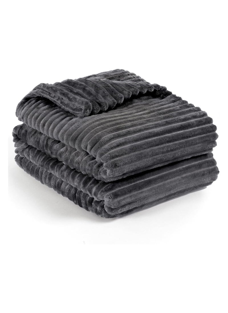 T G H - Striped Flannel Fleece Blanket Plush Throw Blanket Super Soft Blanket King Size(220x240) For Bed and Sofas Luxurious Warm and Comfortable - Image 1
