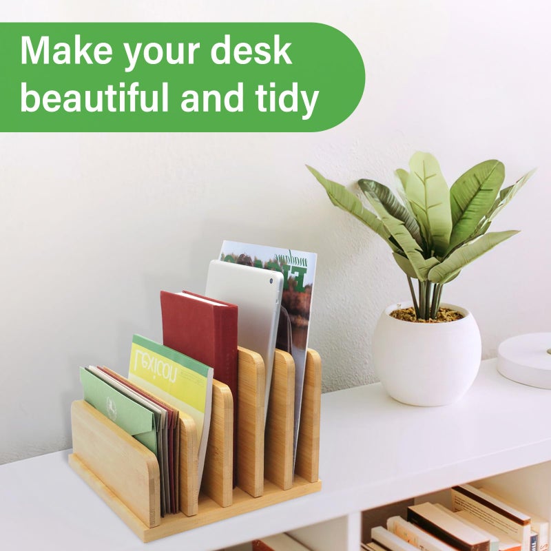 Deefielly Desk File Mail Organizer Countertop, 5 Slots Bamboo Folder Sorter Holder for Letter, Envelope, Paper, Bill Filing, Desktop Tray Organizer for Office & Home - Image 5
