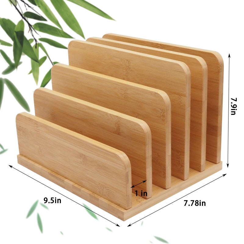 Deefielly Desk File Mail Organizer Countertop, 5 Slots Bamboo Folder Sorter Holder for Letter, Envelope, Paper, Bill Filing, Desktop Tray Organizer for Office & Home - Image 2