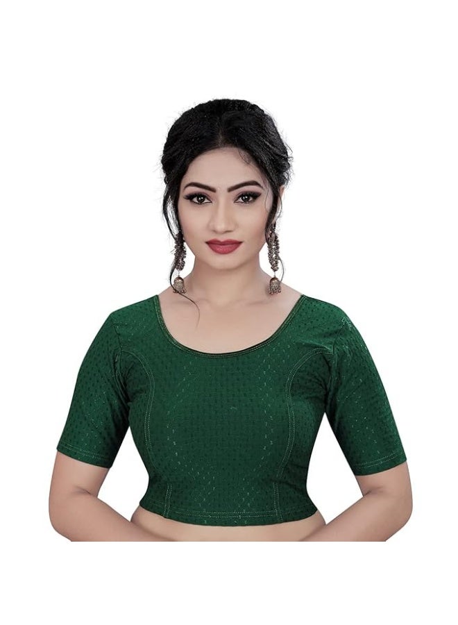 Sidhidata Round Neck Cotton Lycra Stretchable  Readymade Saree Blouse for Women Stylish (Free Size) 30-36 - Image 1