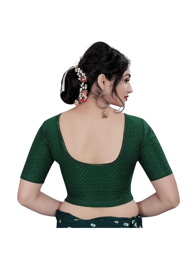 Sidhidata Round Neck Cotton Lycra Stretchable  Readymade Saree Blouse for Women Stylish (Free Size) 30-36 - Image 2
