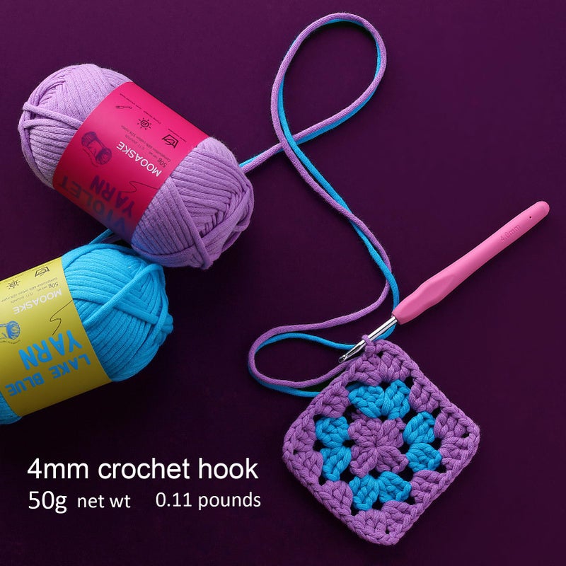 Mooaske 3 Pack (3 x 50g) Crochet Yarn with Crochet Hook - Worsted Medium Yarn for Crocheting - Easy-to-See Stitches Cotton-Nylon Blend Beginner Knitting Yarns for Adults and Kids - Image 4