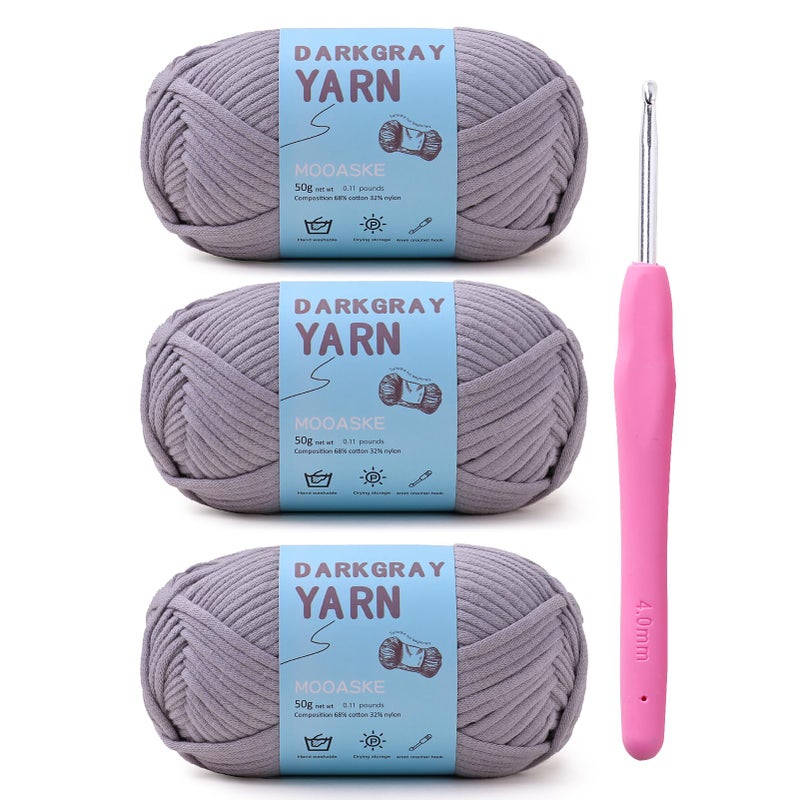 Mooaske 3 Pack (3 x 50g) Crochet Yarn with Crochet Hook - Worsted Medium Yarn for Crocheting - Easy-to-See Stitches Cotton-Nylon Blend Beginner Knitting Yarns for Adults and Kids - Image 1