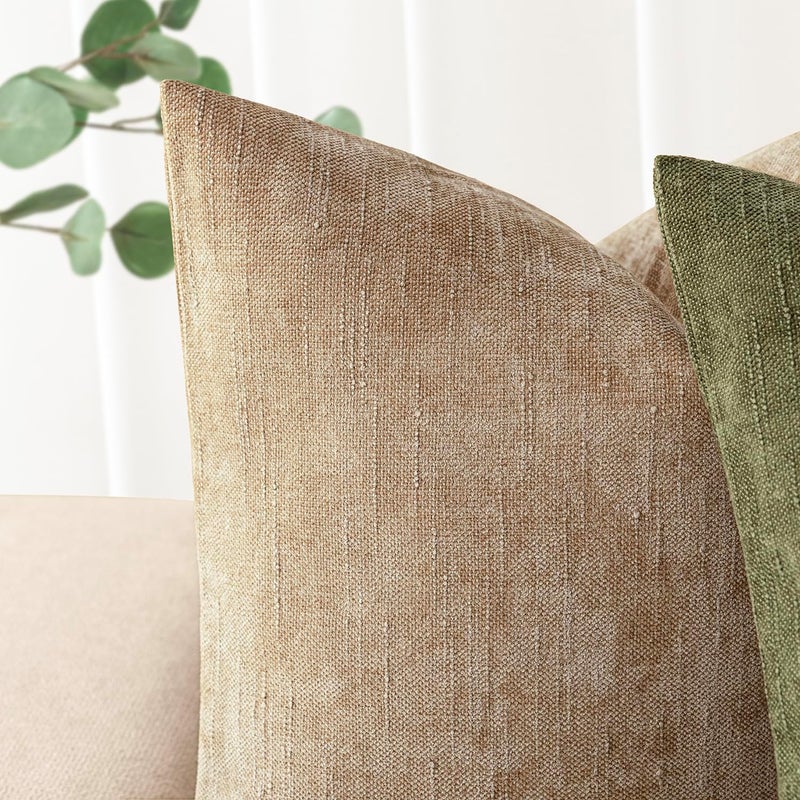 Foindtower Pack of 2 Soft Textured Chenille Throw Decorative Pillow Covers Square Accent Solid Cushion Cover Neutral Lumbar Pillow Case for Couch Sofa Bedroom Living Room 12x20 Inch,Taupe Khaki Camel - Image 4