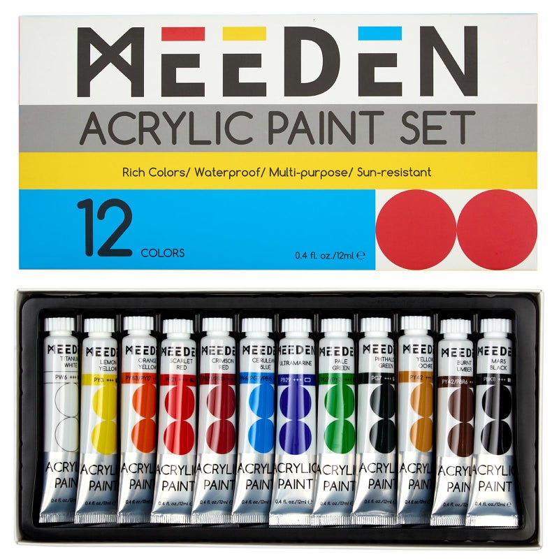 MEEDEN Beginners Acrylic Paint Set 12 Colors 12ml041 fl oz Heavy Body Art Craft Paints NonToxic Rich Pigment Hobbists Halloween Pumpkin Painting for Adults on Canvas Wood Fabric - Image 2