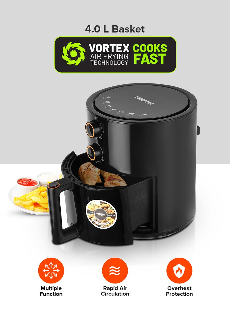 GEEPAS Air Fryer 4 L Pot| Non-Stick Coating with Vortex Frying Technology| Multiple Function, 1-60 Min Timer, Temperature 80-200 Degree Celsius| Ideal for Fries Steak Chicken Cake Meat Bread etc| 2 Years Warranty 4 L 1500 W GAF37513 Black - Image 2