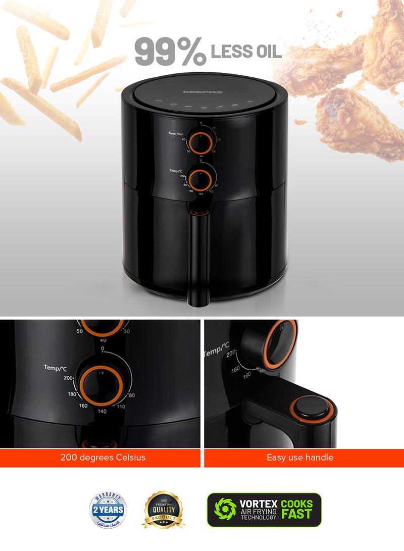 GEEPAS Air Fryer 4 L Pot| Non-Stick Coating with Vortex Frying Technology| Multiple Function, 1-60 Min Timer, Temperature 80-200 Degree Celsius| Ideal for Fries Steak Chicken Cake Meat Bread etc| 2 Years Warranty 4 L 1500 W GAF37513 Black - Image 4