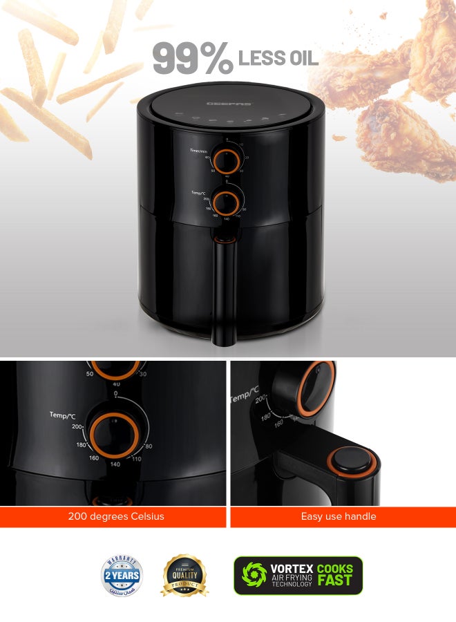 GEEPAS Air Fryer 4 L Pot| Non-Stick Coating with Vortex Frying Technology| Multiple Function, 1-60 Min Timer, Temperature 80-200 Degree Celsius| Ideal for Fries Steak Chicken Cake Meat Bread etc| 2 Years Warranty 4 L 1500 W GAF37513 Black - Image 4