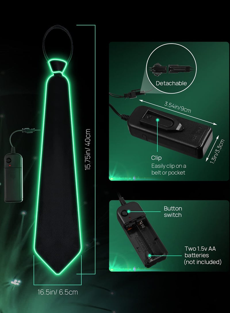Zikra 3 Pieces LED Light Up Ties for Men Adjustable Novelty Neckties Glow Necktie Neon in the Dark, Bars Party Show Costume Accessory Green, light blue, blue. - Image 4