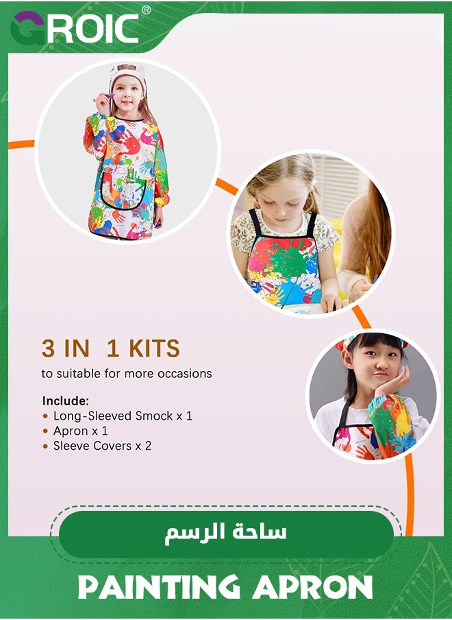 GROIC Kids Art Smock,2 PCS Painting Apron for Toddler,Children Artist Smock with Pocket and Long Sleeves,Long Section,Waterproof,Art Painting Apron  - Image 5