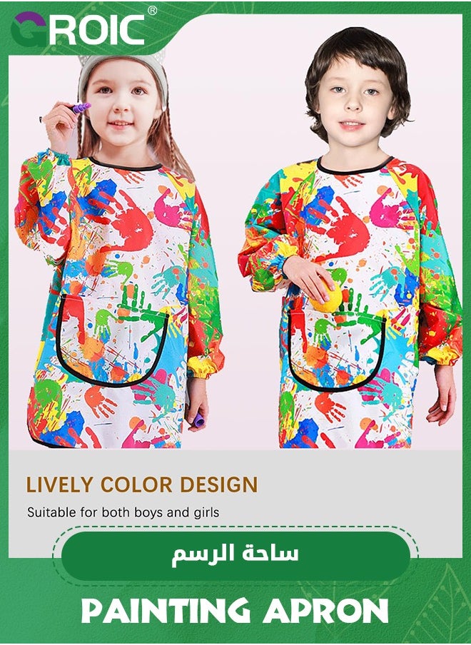 GROIC Kids Art Smock,2 PCS Painting Apron for Toddler,Children Artist Smock with Pocket and Long Sleeves,Long Section,Waterproof,Art Painting Apron  - Image 2