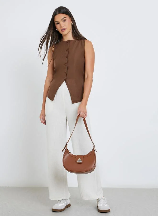 Styli Styli White Linen Look Pants with Elastic Waist