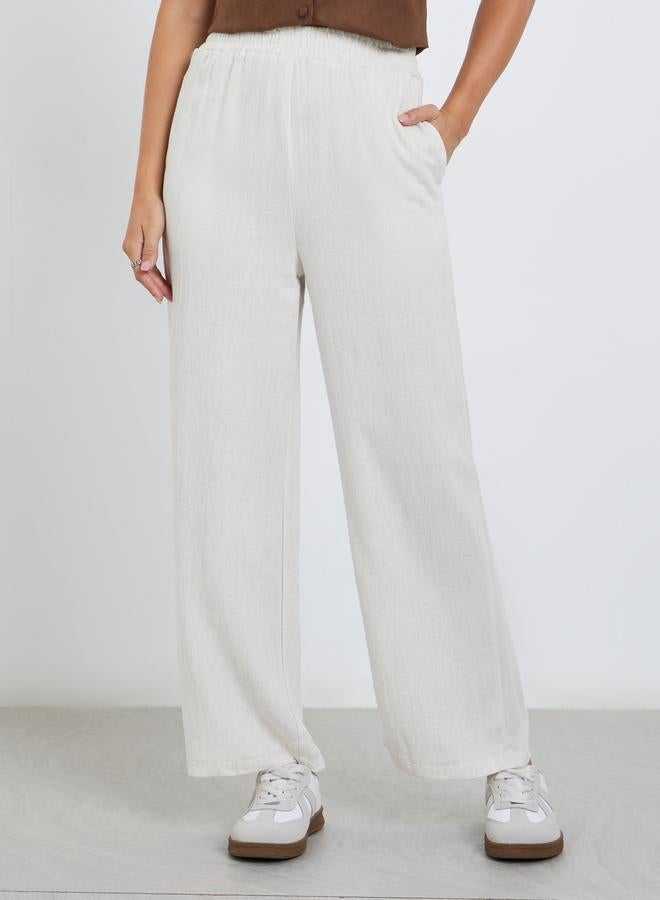 Styli White Linen Look Pants with Elastic Waist - Image 2