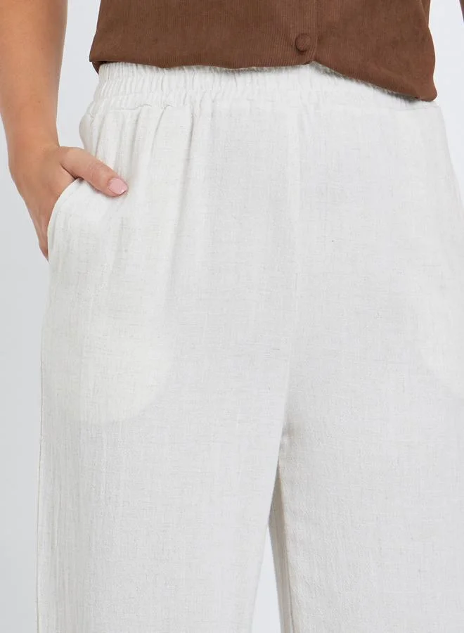 Styli White Linen Look Pants with Elastic Waist