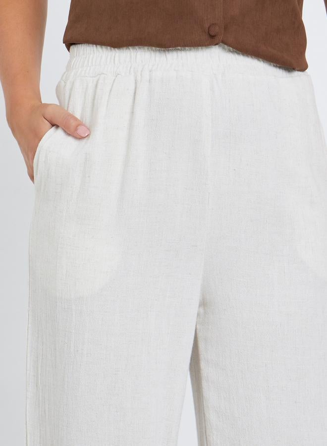 Styli White Linen Look Pants with Elastic Waist - Image 3
