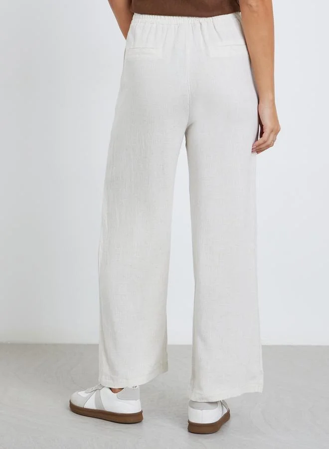 Styli White Linen Look Pants with Elastic Waist