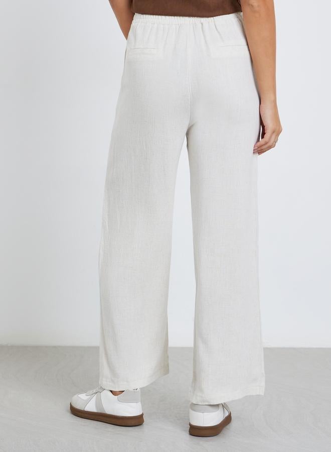 Styli White Linen Look Pants with Elastic Waist - Image 4