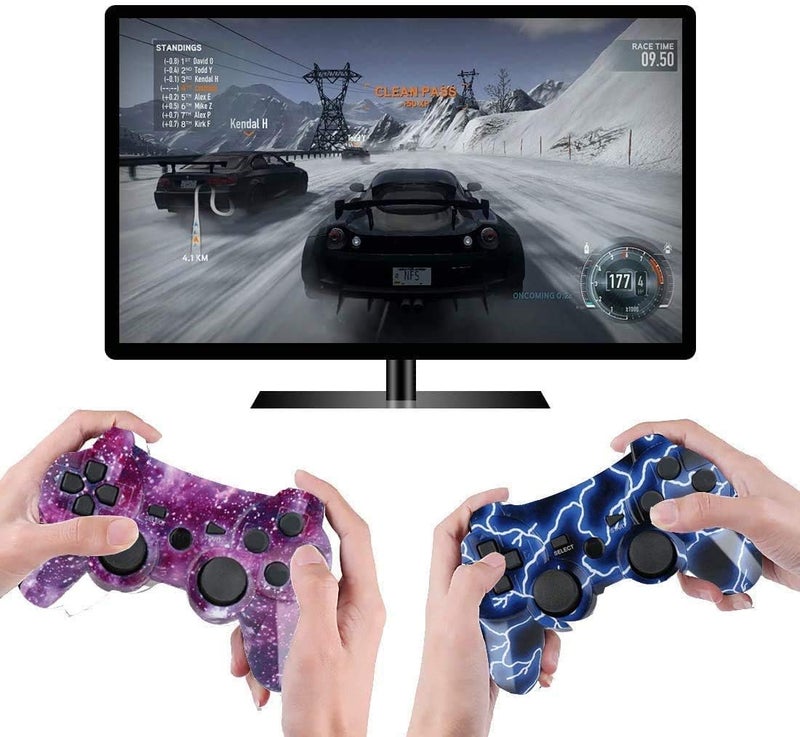 Burcica Wireless Controller for PS-3 Motion Sense Double Vibration Upgraded Gaming Remote for Play 3 with Charging Cord (Transparent Green and Transparent Blue) - Image 5