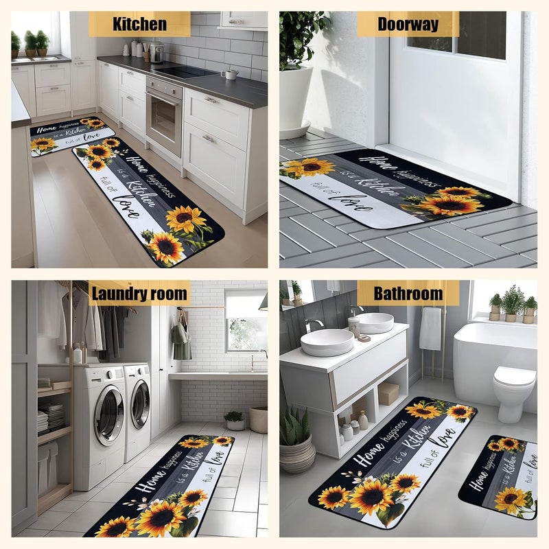 Voanos Sunflower Kitchen RugsNon Skid Washable Microfiber mats for Kitchen Floor Black White Kitchen Cushioned Runner Rug Decor Sets of 2Size 17x 4717x 30 - Image 5