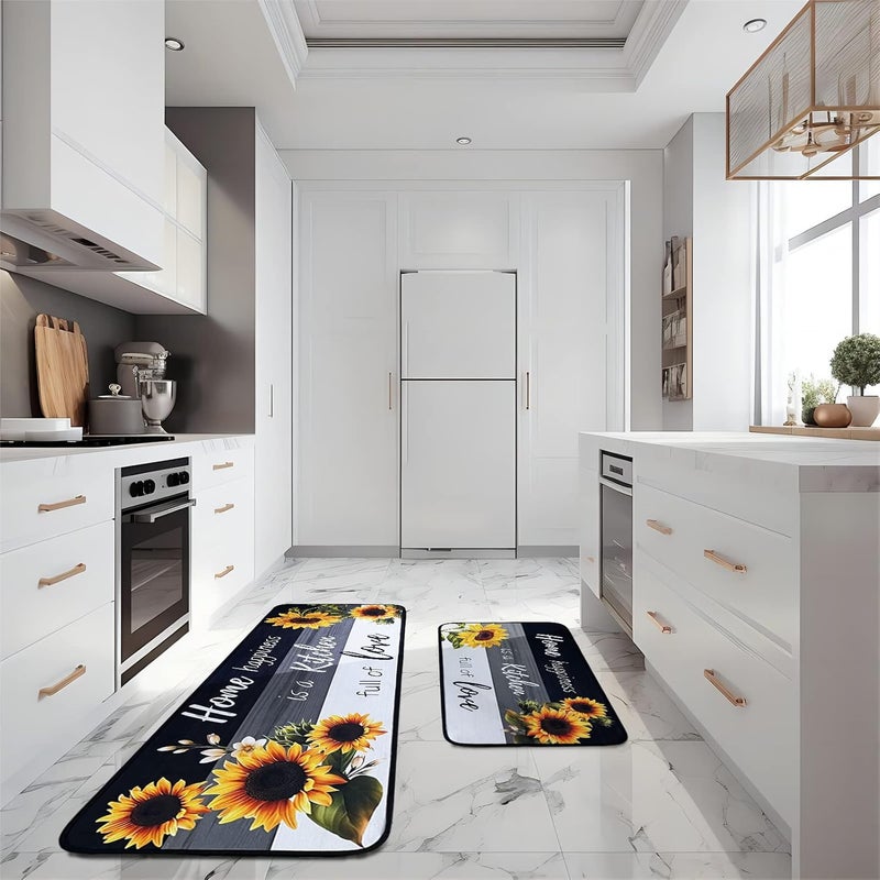 Voanos Sunflower Kitchen RugsNon Skid Washable Microfiber mats for Kitchen Floor Black White Kitchen Cushioned Runner Rug Decor Sets of 2Size 17x 4717x 30 - Image 2